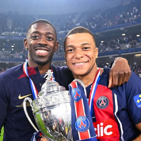 Ousmane Dembélé et Kylian Mbappé lors de la finale de Coupe de France avec le Paris Saint Germain au Stade Pierre Mauroy le 25 mai 2024 à Lille, France. ( Photo by federico pestellini / panoramic ) -