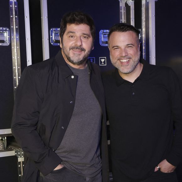 Exclusif - Patrick Fiori, Franck Castellano - Backstage de l'enregistrement de l'émission de télévision "Le Grand Concert des Régions : Ici c'est Aix en Provence", à l'Arena du Pays d'Aix, présentée par L.Luyat et L.Thilleman, et diffusée le 17 mai sur France 3. Le 30 avril 2024. 
© Bruno Bebert-Jack Tribeca / Bestimage