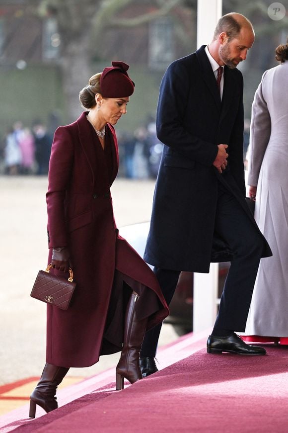 Le prince William, prince de Galles, et Catherine (Kate) Middleton, princesse de Galles - Cérémonie de bienvenue pour la visite d'État de l'émir du Qatar Tamim ben Hamad Al-Thani à Londres, le 3 décembre 2024.