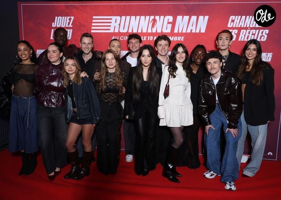 Les élèves de la Star Academy 2025 (G-D) Léane, Noah, Lily, Mélissa, Théo L., Léa, Anouk, Théo P., Ambre, Bastiaan, Jeanne, Sarah, Léo, Victor et Ema lors de la première de Running Man au cinéma UGC Ciné Cité Bercy à Paris le 3 novembre 2025.

© Denis Guignebourg / Bestimage