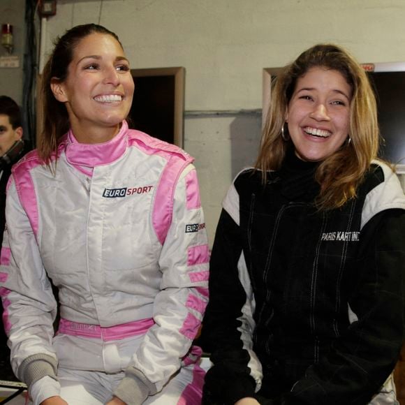 Laury Thilleman et Chloé Deher ont assisté à la course de karting « Une Course pour la Vie », organisée au profit de l'association « Meghanora » au Paris Kart Indoor à Wissous, près de Paris, en France, le 8 février 2015. Photo de Jérôme Domine/ABACAPRESS.COM