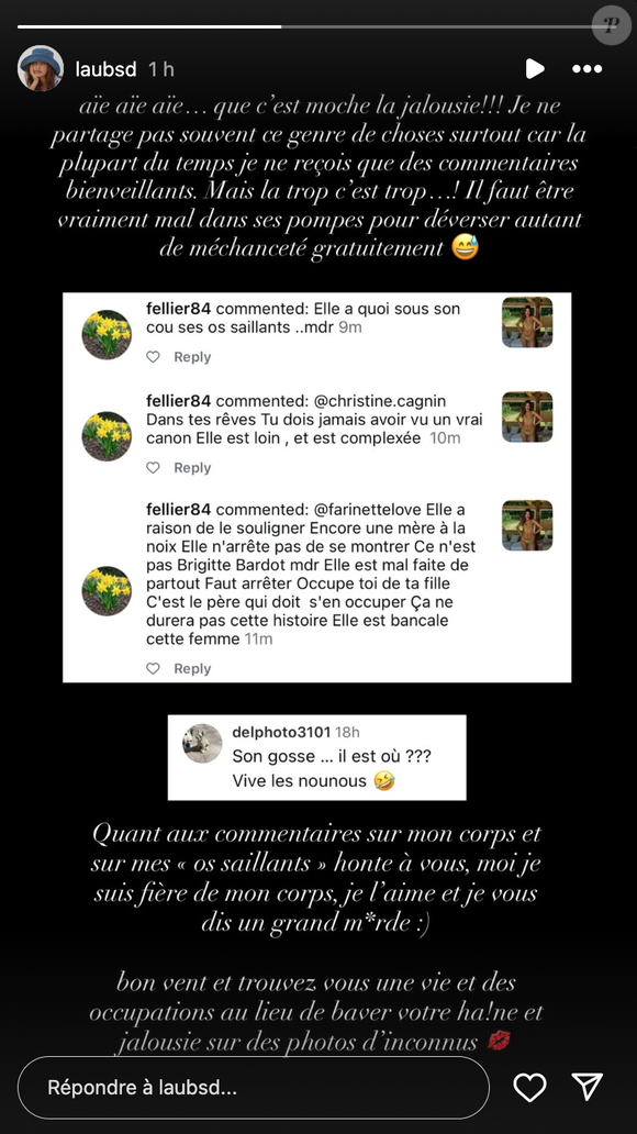 Capture d'écran story Instagram de Laura Bensadoun le mercredi 16 juillet