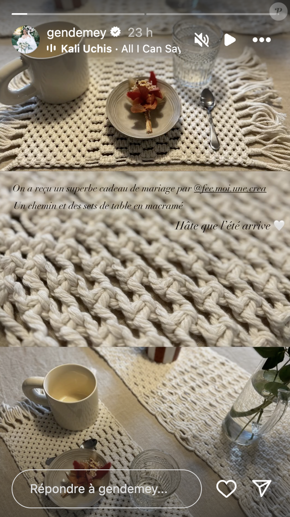 Gennifer Demey, Story Instagram, jeudi 10 octobre 2025