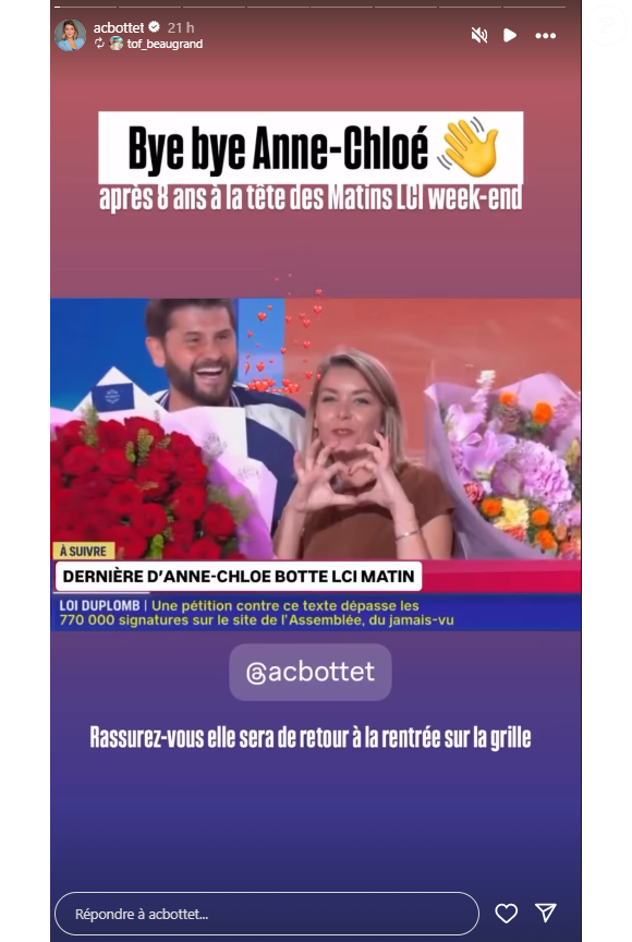 Départ de la journaliste Anne-Chloé Bottet après 8 ans passés à l'animation de la matinale de LCI.