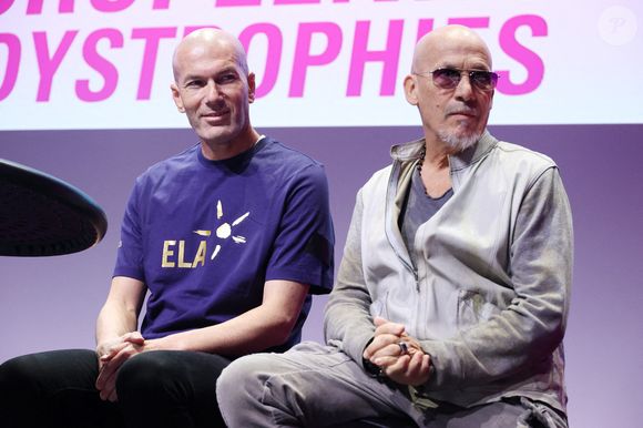 Zinedine Zidane et Florent Pagny assistent à la cérémonie de remise du Prix de l'Ambassadeur de l'association ELA (European Leukodystrophy Association) à la Cité des Sciences et de l'Industrie à Paris, France, le 07 juin 2023. Photo by Jerome Domine/ABACAPRESS.COM