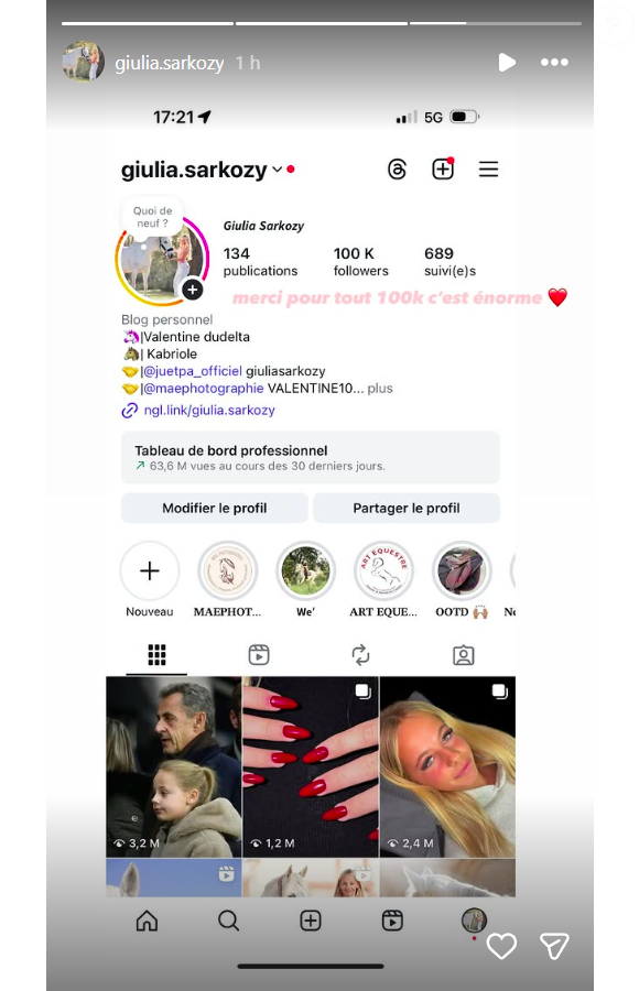 Giulia Sarkozy sur Instagram, le 13 novembre 2025