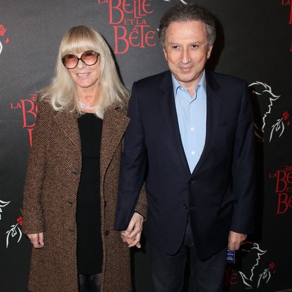 Michel Drucker et son épouse Dany Saval assistant à la première de la comédie musicale La Belle Et La Bête, avec Vincent Niclo, qui s'est tenue au Théâtre Mogador à Paris, France, le 20 mars 2014. Photo Audrey Poree/ABACAPRESS.COM