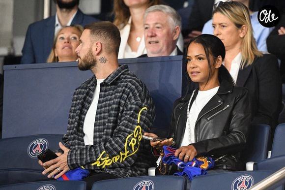 M Pokora et sa compagne Christina Milian au Parc des Princes lors du match de qualification pour la Coupe du monde opposant la France à l'Islande. Paris, France, le 9 septembre 2025. Photo de Florian Poitout/ABACAPRESS.COM