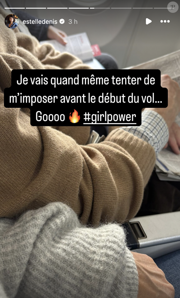 “Je vais quand même tenter de m’imposer avant le début du vol… Gooo”, lance Estelle Denis