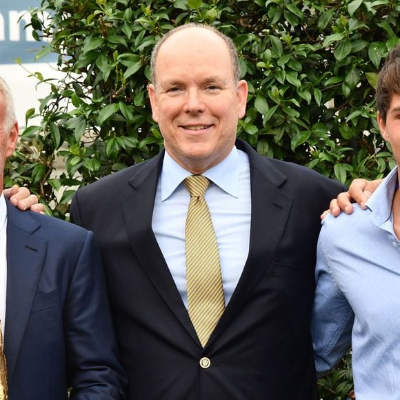 Didier Deschamps, le prince Albert II de Monaco et Dylan Deschamps durant l'inauguration du Stade de football Didier Deschamps à Cap d'Ail le 12 septembre 2018. © Bruno Bebert / Bestimage