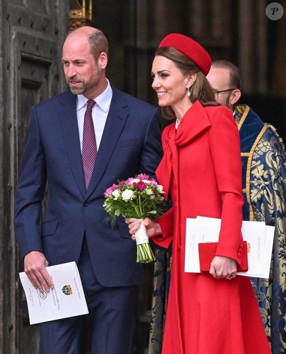 Le prince William, prince de Galles, et Catherine (Kate) Middleton, princesse de Galles, à la sortie de l'abbaye de Westminster lors du "Commonwealth Day 2025", le 10 mars 2025.