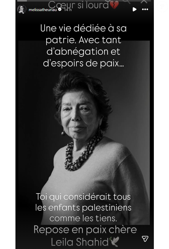Sur Instagram, Mélissa Theuriau lui rend ainsi hommage.

Mélissa Theuriau rend hommage à Leila Shahid.