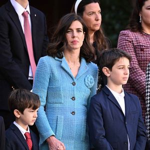 Charlotte Casiraghi et ses fils Balthazar Rassam et Raphael Elmaleh dans la cour du Palais de Monaco lors des célébrations de la Fête Nationale à Monte-Carlo, Monaco le 19 novembre 2024. Photo by Stephane Cardinale/Pool/ABACAPRESS.COM