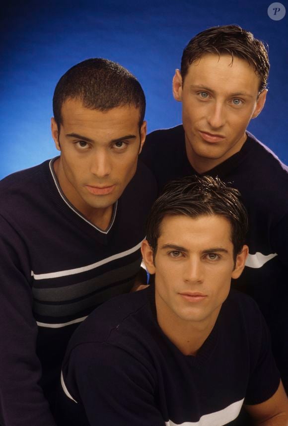 En France, à Paris, les 3 membres du groupe 2 BE 3, Adel KACHERMI, Filip NIKOLIC et Frank DELHAYE le 16 mai 1997. © Michel MARIZY via Bestimage