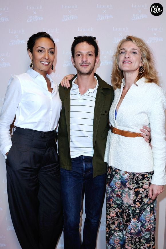 Leila Kaddour-Boudadi, Vincent Dedienne et Olivia Cote lors de la soirée Lipault x Jean-Paul Gaultier aux Bains, à Paris, en France, le 5 juin 2018. Photo : Aurore Maréchal/ABACAPRESS.COM