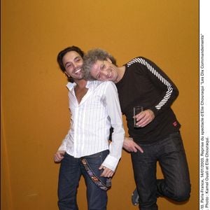© Serge Arnal/ABACA. 41409-10. Paris-France. 14/01/2003. Reprise du spectacle d'Elie Chouraqui Les Dix Commandements au Palais Omnisports de Bercy. Photo : Kamel Ouali et Elie Chouraqui.