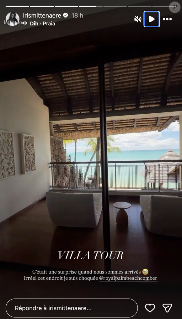 L'ancienne Miss Univers a partagé de nombreuses images de ce séjour sur ses réseaux sociaux.

Iris Mittenaere a partagé des images de la villa dans laquelle elle loge à l'île Maurice au Royal Palm Beach Comber, vendredi 20 mars 2026 via Instagram @irismittenaere
