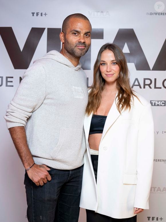 Exclusif - Tony Parker et sa compagne Agathe Teyssier à la projection privée en avant-première du documentaire sur Vitaa (Charlotte Gonin) "Je m'appelle Charlotte" dans les locaux de TF1 à Boulogne Billancourt le 18 novembre 2024. © Pierre Perusseau / Bestimage