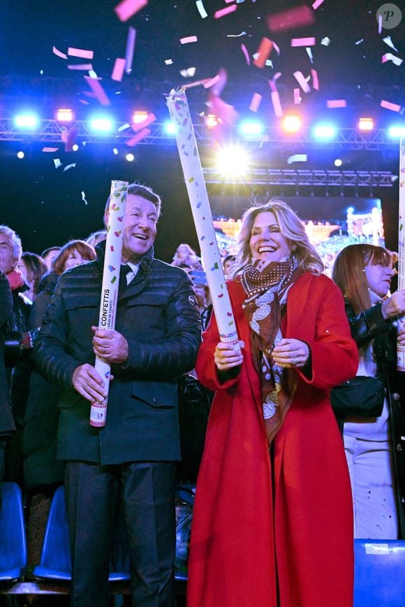Christian Estrosi, le maire de Nice, et sa femme Laura Tenoudji Estrosi durant la soirée d'ouverture de la 140eme édition du Carnaval de Nice "Roi des Oceans" à Nice, le 15 février 2025. © Bruno Bebert/Bestimage