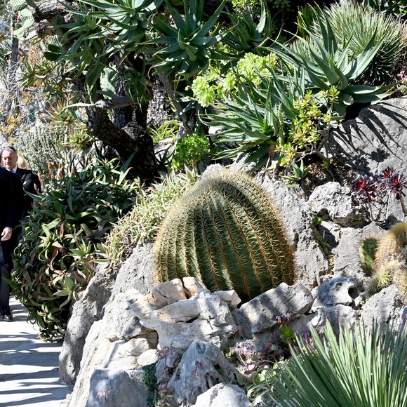 Le prince Albert II de Monaco, sa femme la princesse Charlene et la princesse Caroline de Hanovre ont pu découvrir les travaux d'aménagements réalisés pendant 5 ans au jardin exotique de Monaco avant son ouverture au public le 30 mars.© Bruno Bebert / Bestimage