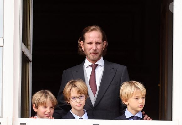 Andrea Casiraghi, Maximilian Casiraghi, Stefano Casiraghi, Francesco Casiraghi - La famille princière de Monaco au balcon du palais, à l'occasion de la Fête Nationale de Monaco, le 19 novembre 2025. © Dominique Jacovides/Bestimage