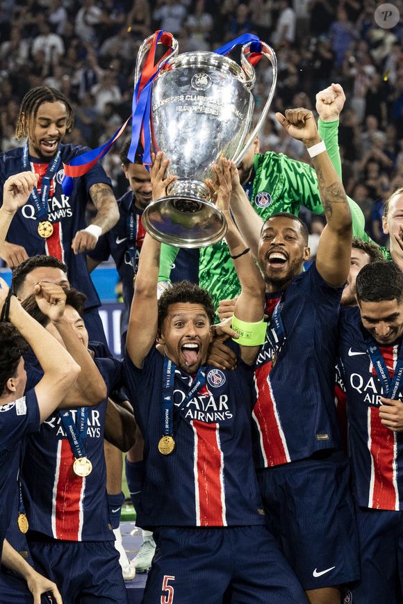 Marquinhos  - Le PSG remporte la Ligue Des Champions 2025, pour la première fois de son histoire, face à l'Inter Milan (5-0) à l'Allianz Arena de Munich, le 31 mai 2025.
© Cyril Moreau/Bestimage