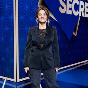 Exclusif - Faustine Bollaert lors de l'enregistrement de l'émission "La Boîte à secrets", présentée par Faustine Bollaert et diffusée le 17 octobre sur France 3, dans les studios du Lendit à Saint-Denis, France, le 23 septembre 2025. © Cyril Moreau/Bestimage