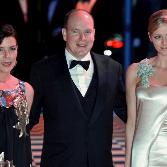 Charlene Wittstock, le Prince Albert II, la Princesse Caroline de Hanovre assistant au Bal de la Rose 2010 'Maroc' qui s'est tenu au Sporting de Monaco à Monte Carlo, Monaco, le 27 mars 2010. Photo by Edward Wright/ABACAPRESS.COM