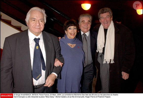 Micheline Dax avec Michel Galabru, Roger Pierre et Patrick Préjean. © Serge Arnal/ABACA. 56720-8. Paris-France, 03 Mars 2004