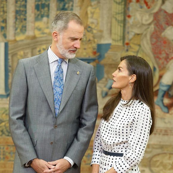 Le roi Felipe VI et la reine Letizia d’Espagne, président la réunion annuelle avec les membres du Conseil d'administration de la Fondation Princesse des Asturies, à Madrid. LALO YASKY / BESTIMAGE