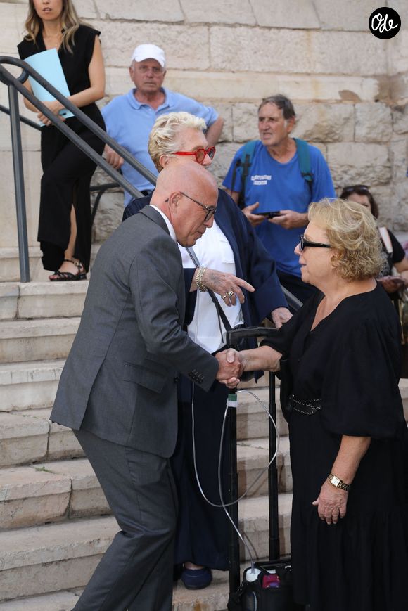 Eric Ciotti (Maire de Nice), Colette Sauvage (femme de P. Bouvard) lors des obsèques de Philippe Bouvard en l'église Notre-Dame de Bon Voyage à Cannes, le 31 août 2026.
© Chavaroche-Guignebourg / Bestimage