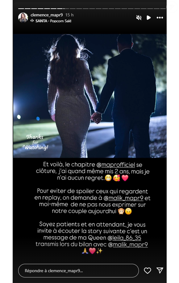 Les deux candidats de "Mariés au premier regard 2025" ont fait le bilan de leur aventure
Clémence s'exprime sur son histoire avec Malik, sur Instagram, le 17 juin 2025