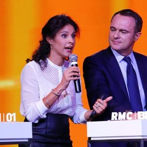 Apolline de Malherbe et Christophe Delay - Conférence de presse du groupe NextRadioTV qui regroupe BFM TV et RMC à Paris le 2 septembre 2015.