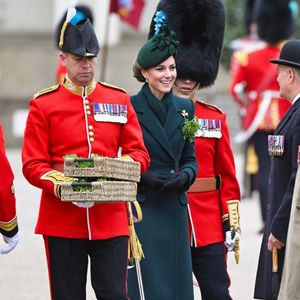 Catherine (Kate) Middleton, princesse de Galles, colonel des Irish Guards, visite le régiment lors du défilé de la Saint-Patrick à la caserne Wellington de Londres, Royaume Uni, le 17 mars 2025. © Zahu/Backgrid UK/Bestimage