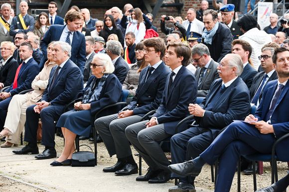 La reine Paola de Belgique, le prince Nicolas et Le prince Aymeric de Belgique commémorent le 67ème anniversaire de la tragédie du Bois du Cazier à Marcinelle (Belgique), le 8 août 2023, en présence d'Antonio Tajani, ministre italien des Affaires étrangères. La catastrophe minière du 8 août 1956 avait causé la mort de 262 mineurs. 
© Frédéric Andrieu / Bestimage