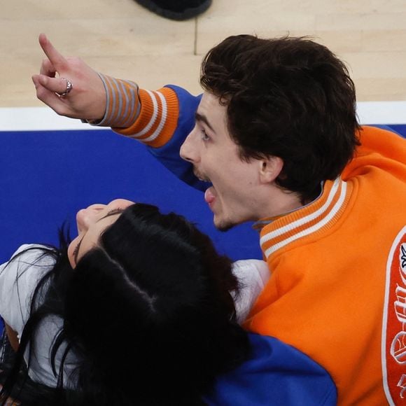 New York, NY - Timothee Chalamet et Kylie Jenner assistent au cinquième match opposant les Pacers aux Knicks au Madison Square Garden à New York. Photo par Backgrid USA / Bestimage