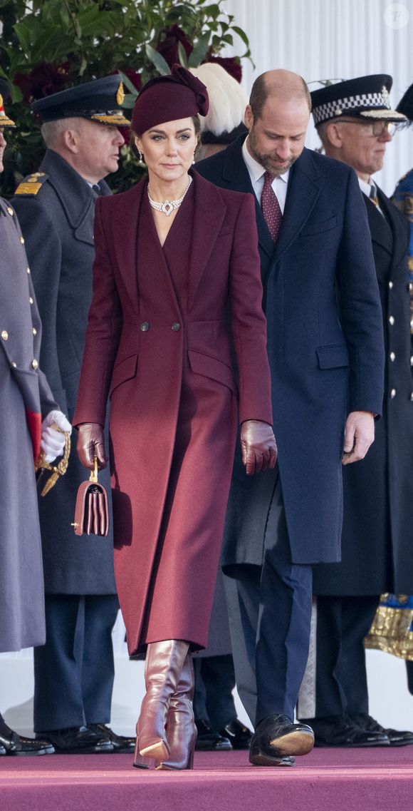 Le prince William, prince de Galles, et Catherine (Kate) Middleton, princesse de Galles lors de la cérémonie de bienvenue pour la visite d'État de l'émir du Qatar Tamim ben Hamad Al-Thani à Londres, Royaume Uni, le 3 décembre 2024. © GoffPhotos/Bestimage