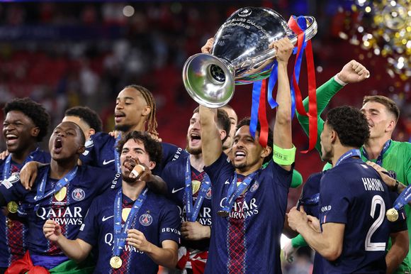 qui s’est jouée ce 30 mai 2026 au Puskás Aréna de Budapest face à Arsenal.

Marcos Aoas Correa Marquinhos du PSG célèbre avec le trophée la victoire de la finale de la Ligue des Champions 2025/2026 opposant le Paris Saint Germain à Arsenal FC au stade Puskas Arena à Budapest (Hongrie), le 30 mai 2026. Inside/Psnewz/Bestimage