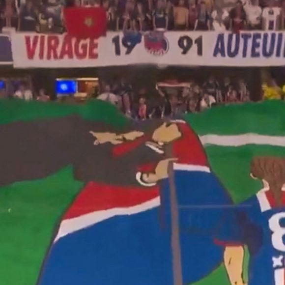 Le magnifique tifo des supporters du PSG en hommage à Xana avec son Luis Enrique (coach du PSG) lors de la Finale de la Ligue Des Champions 2025 "PSG - Inter Milan" à l'Allianz Arena de Munich, le 31 mai 2025. Capture d'écran TV via Bestimage