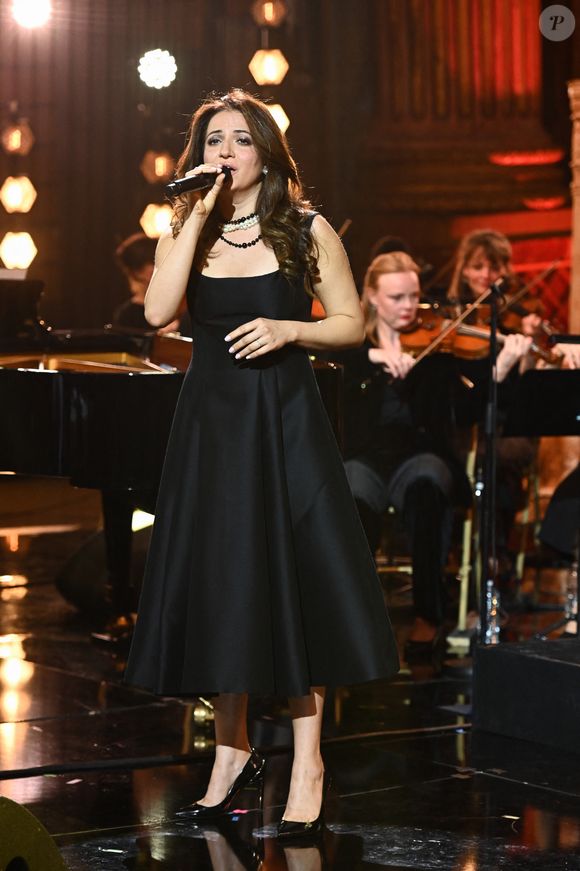 Exclusif - Kristina Aznavour - Enregistrement de l'émission "Le Grand Echiquier : Spéciale Charles Aznavour" à l'Opéra royal de Versailles, présentée par C.Chazal et A.Manoukian, et diffusée sur France 2 le 29 mai 2025. © Guillaume Gaffiot/Bestimage