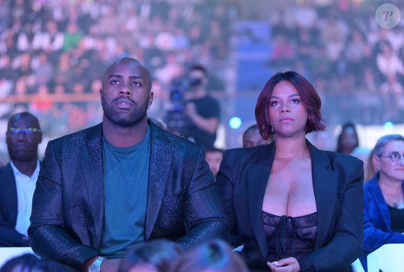 Exclusif - Teddy Riner et sa femme Luthna Riner - Soirée de remerciement de Teddy Riner à la Maison du judo à Montrouge, le 29 novembre 2024. Devant une centaine d'invités, Le champion olympique (11 fois) et champion olympique (5 fois) a tenu à remercier tous ceux qui l'ont soutenu tout au long de son impressionnante carrière, de son premier entraîneur en club jusqu’à sa femme et sa mère, en passant par sa psychologue de l’INSEP. Une vente aux enchères au profit de l'association de Teddy Riner a conclu la soirée. 
© Rachid Bellak / Bestimage