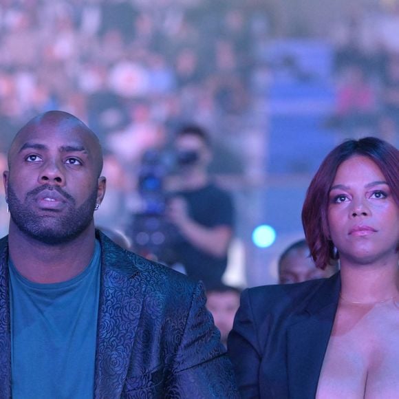Exclusif - Teddy Riner et sa femme Luthna Riner - Soirée de remerciement de Teddy Riner à la Maison du judo à Montrouge, le 29 novembre 2024. Devant une centaine d'invités, Le champion olympique (11 fois) et champion olympique (5 fois) a tenu à remercier tous ceux qui l'ont soutenu tout au long de son impressionnante carrière, de son premier entraîneur en club jusqu’à sa femme et sa mère, en passant par sa psychologue de l’INSEP. Une vente aux enchères au profit de l'association de Teddy Riner a conclu la soirée. 
© Rachid Bellak / Bestimage