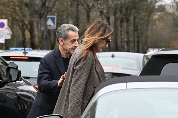 Nicolas Sarkozy et sa femme Carla Bruni vont déjeuner au restaurant Le Flandrin à Paris le lendemain de la sortie de prison de l'ancien président le 11 novembre 2025. Photo par Agence / Bestimage