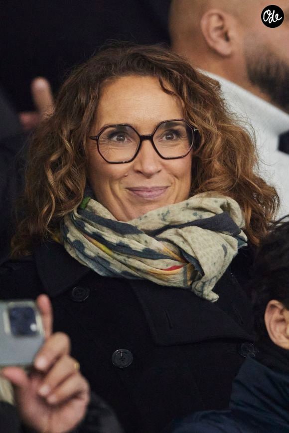 Marie-Sophie Lacarrau - Célébrités dans les tribunes du match de Ligue 1 McDonald's opposant le Paris Saint-Germain (PSG) à L’AS Monaco (4-1) au Parc des Princes à Paris le 7 février 2024. © Cyril Moreau/Bestimage