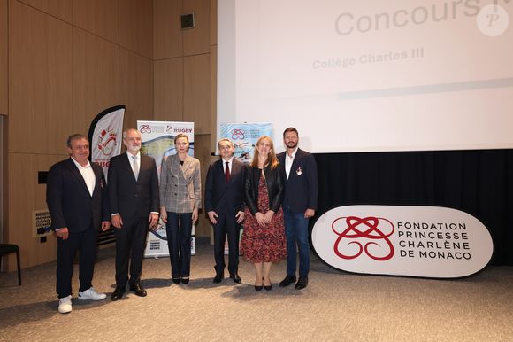 La Princesse Charlène de Monaco assiste au 2ème concours créatif du maillot qui sera porté par l'équipe nationale monégasque de rugby à VII des moins de 16 ans. 
© Claudia Albuquerque / Bestimage