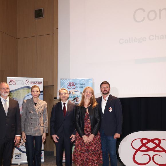 La Princesse Charlène de Monaco assiste au 2ème concours créatif du maillot qui sera porté par l'équipe nationale monégasque de rugby à VII des moins de 16 ans. 
© Claudia Albuquerque / Bestimage