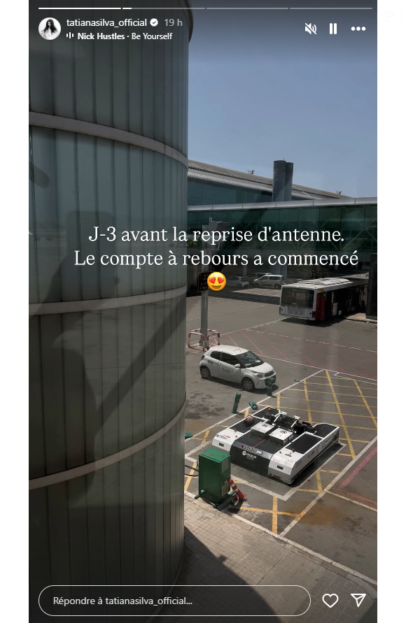 C'est dans 2 jours à compter du 11 juin qu'elle reprendra son rôle de Miss Météo
Tatiana Silva dévoile la date de son retour sur TF1, en story Instagram, le 10 juin 2025