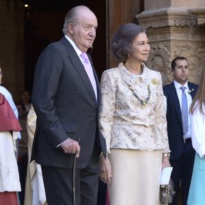 Le roi Juan Carlos Ier et La reine Sofia - La famille royale d'Espagne arrive à l'église pour célèbrer  le dimanche de Pâques à Palma de Majorque le 1er avril 2018. (AGENCE / BESTIMAGE).