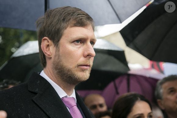 Le prince Leka d'Albanie assiste à l'inauguration de la statue de la reine Géraldine d'Albanie, le 1er février 2022 à Tirana, Albanie. © Blerta Celibashi/DNphotography/ABACAPRESS.COM
