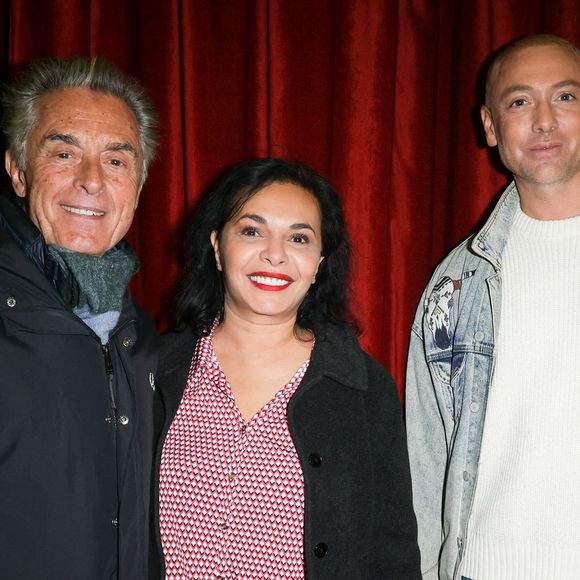 Gérard Holtz, Saïda Jawad et Maxime Dereymez - Générale de la comédie musicale "Victor Lustig, l’homme qui vendit la Tour Eiffel" au théâtre Bobino à Paris le 22 octobre 2025. © Coadic Guirec/Bestimage